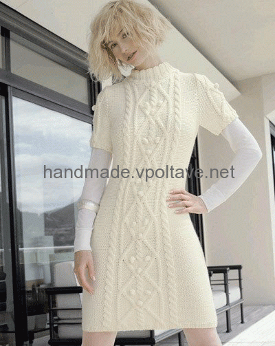вязаное белое тёплое платье