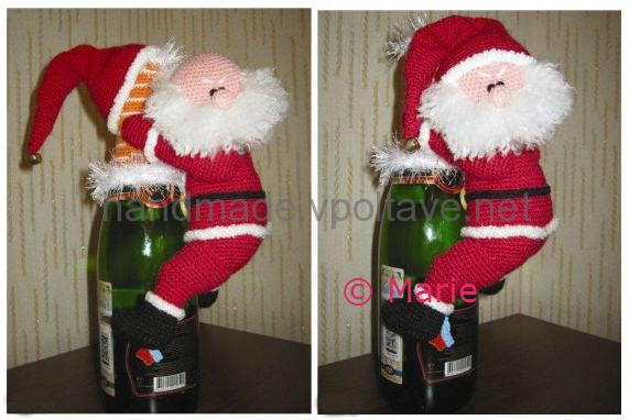 knitted santa on a bottle of champagne